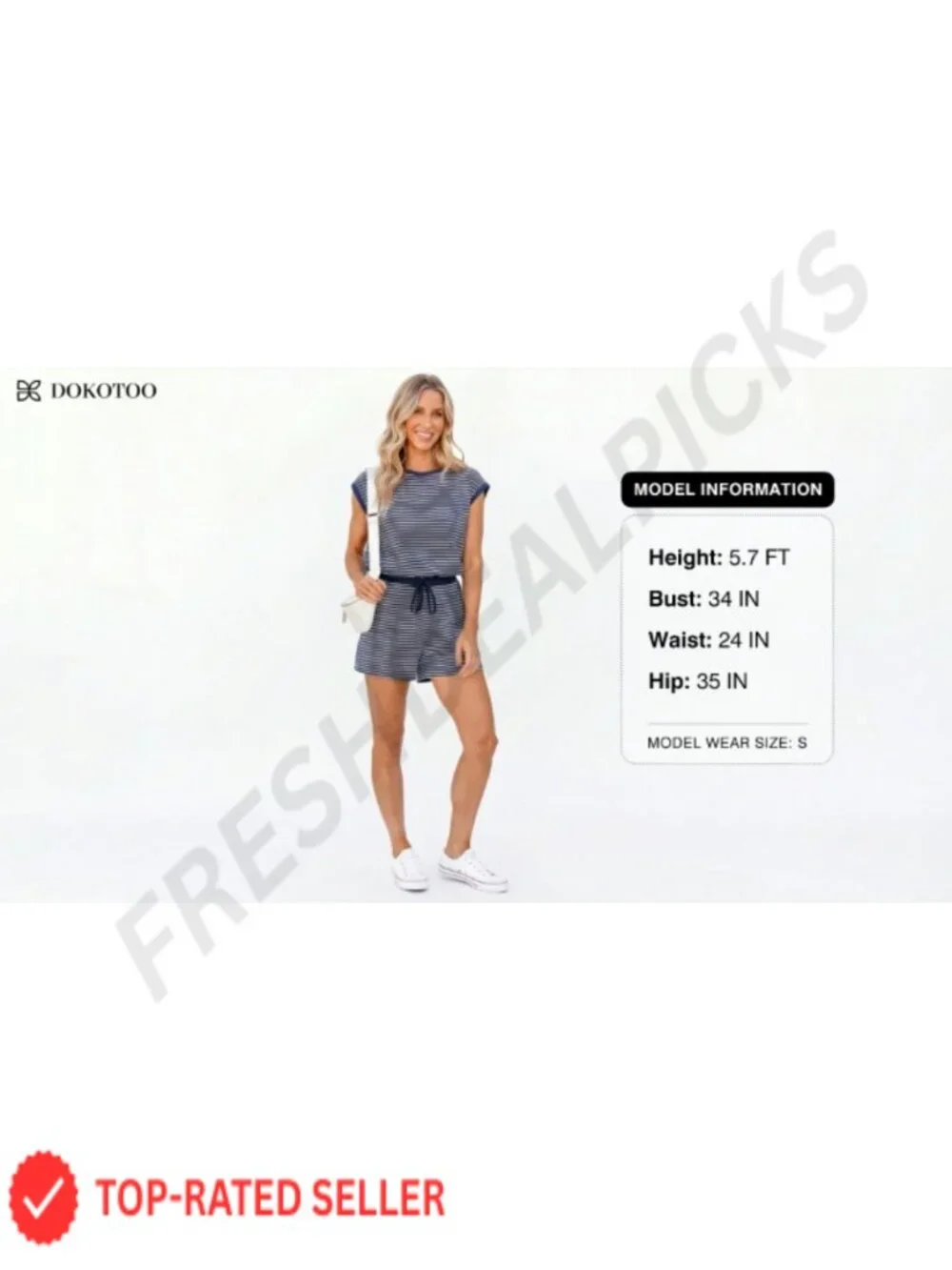 Striped Summer Romper 95% Cotton Sleeveless Adjustable Drawstring Waist